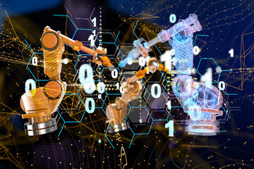 Neural network 3D illustration. Big data and cybersecurity