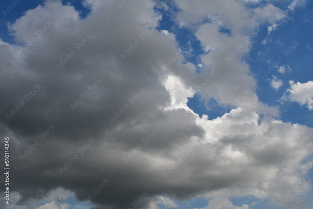 Poster Puffy Clouds in a Blue Sky