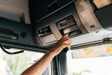 Middle age truck driver woman, trucker occupation in Europe for females