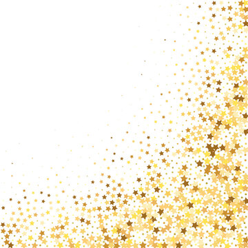 Star Sequin Confetti Frame. Gold Glitter. Falling Particles on Floor. Isolated Flat Birthday Card. Golden Stars Banner. Christmas Party Frame. Voucher Gift Card Template.