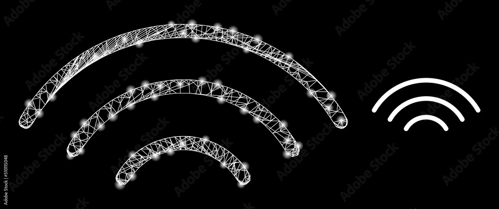 Poster network radio transmission frame icon with lightspots. illuminated vector constellation is created f