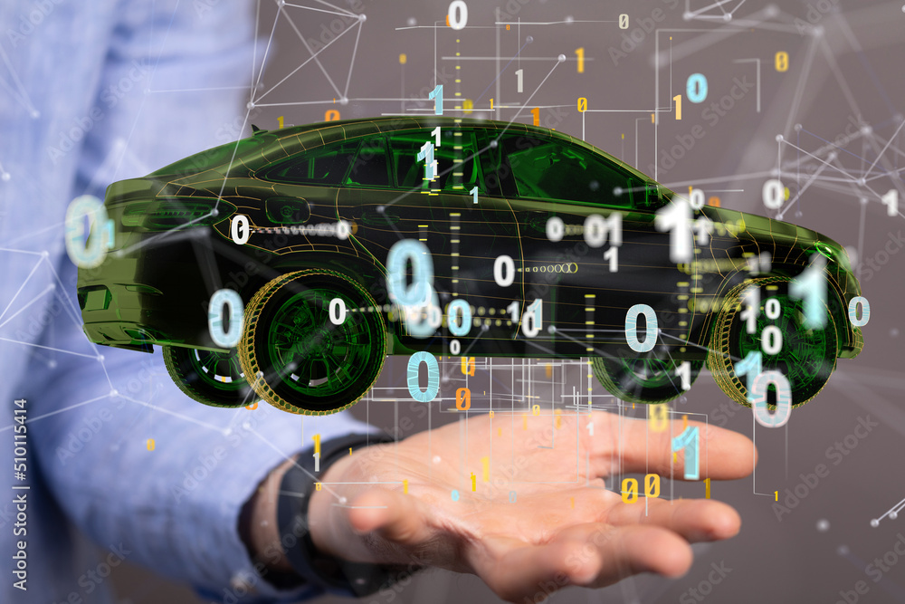 Poster Autonomous car with HUD graphic of Navigation system driving