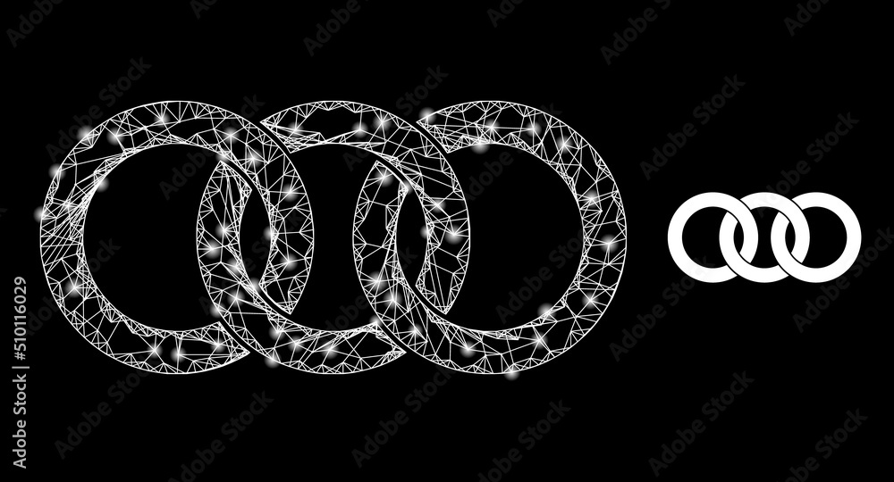 Poster network ring chain carcass icon with lightspots. illuminated vector model is created from ring chain