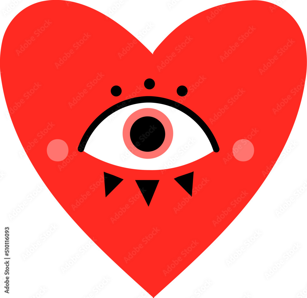 Wall mural Cartoon red heart character with open eye