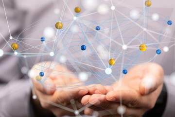 Global network. Blockchain. 3D illustration. Neural networks and artificial intelligence. Abstract