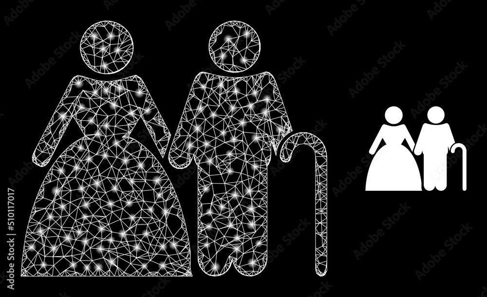 Poster mesh net senior family frame illustration with lightspots. illuminated vector model is created from 
