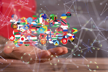 World map with all states and their flags,3d render.