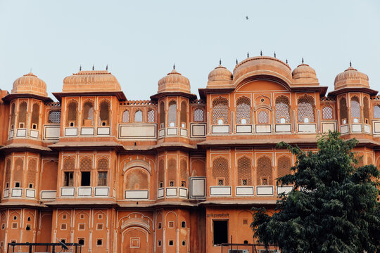 A Pink Building In Jaipur, India, At Sunset