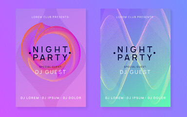Neon dj flyer. Electro dance music. Electronic sound event. Club fest poster. Techno trance party.