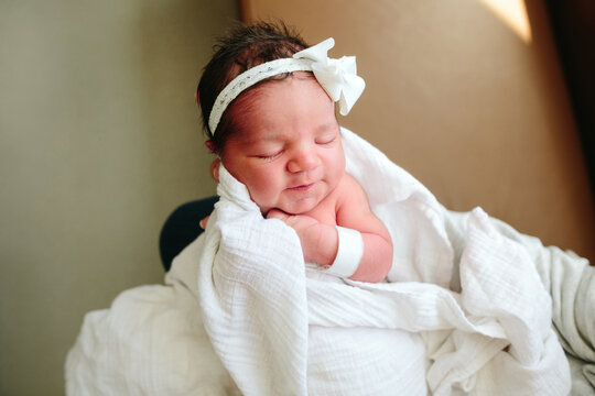 overhead view of swaddles newborn