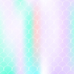 Holographic mermaid background with gradient scales.