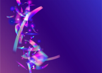 Fototapeta na wymiar Light Tinsel. Unicorn Foil. Retro Colorful Template. Carnival Sparkles. Disco Element. Flying Art. Rainbow Effect. Blue Party Confetti. Purple Light Tinsel