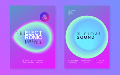 House Party. Bright Sound Banner. Modern Art For Brochure. Techno And Exhibition Vector. Elegant Background For Cover Design. Purple And Turquoise House Party