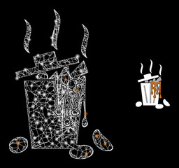 Crossing mesh trash smell bucket model icon with lightspots. Illuminated vector constellation is created from trash smell bucket icon. Vector carcass mesh trash smell bucket icon.