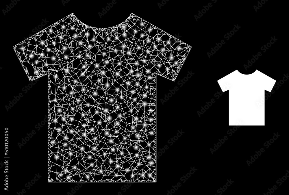 Poster mesh net t-shirt carcass icon with lightspots. illuminated vector model is created from t-shirt pict