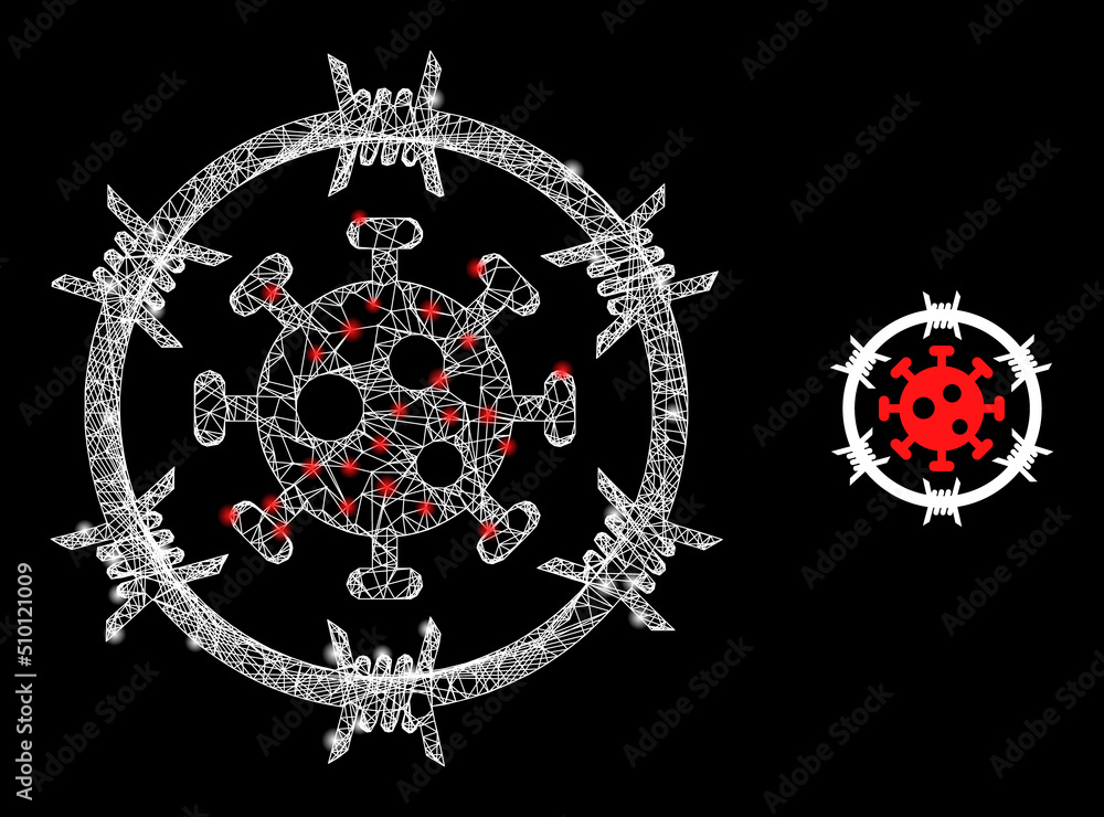 Poster net mesh virus jail model icon with light spots. illuminated vector model is created from virus jail