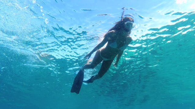 Woman swimming in the ocean. Woman swimming in the ocean.