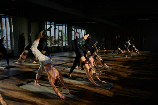 a group of women in a yoga center