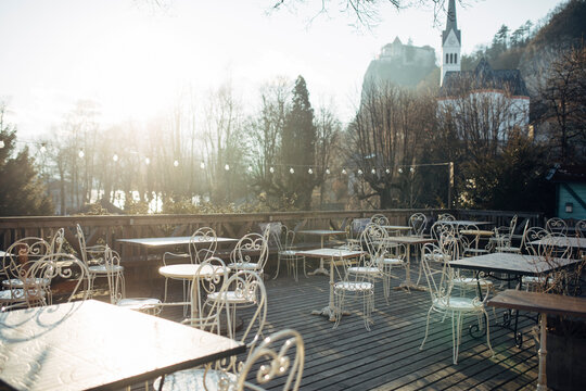 Sunset in the cafe garden