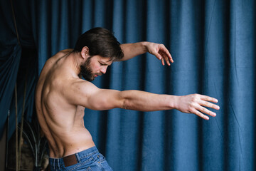 Man in dancing On Blue Background