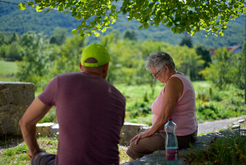 Candid family moment with adult and senior 
