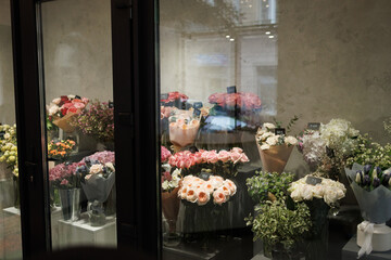 Window case with plants and flowers 