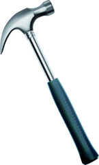 Silver metal hammer tool with black rubber handl. Vector EPS-10