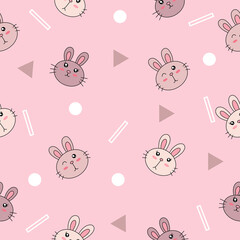cute many colorful animal head animal seamless pattern object wallpaper with design light pink.