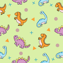 cute big colorful dinosaur animal seamless pattern colorful object wallpaper with design pastel green.