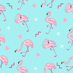 cute pink stork animal seamless pattern pink and white object wallpaper with design pastel blue.
