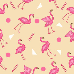 cute pink stork animal seamless pattern pink object wallpaper with design pastel cream.