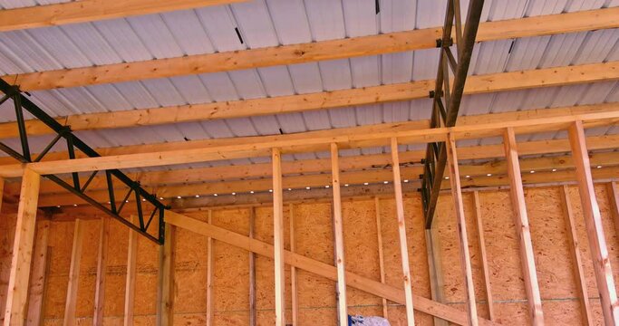 Built unfinish roof of large modern storage bilding construction site