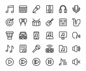 music icon set in the outline icon