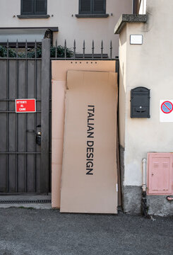 Italian design cardboard box outside house