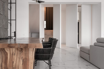 Interior of modern house with different walls