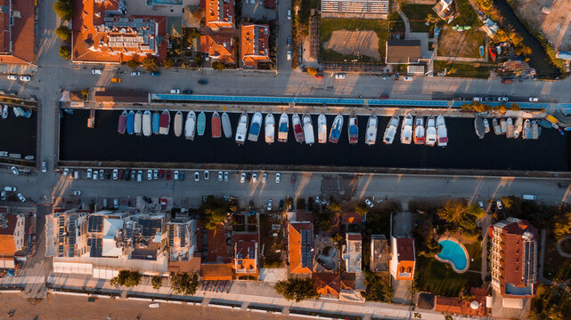  top view of a boat parking in the city, Fethiye (Turkey)