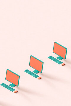 three personal computers in a row