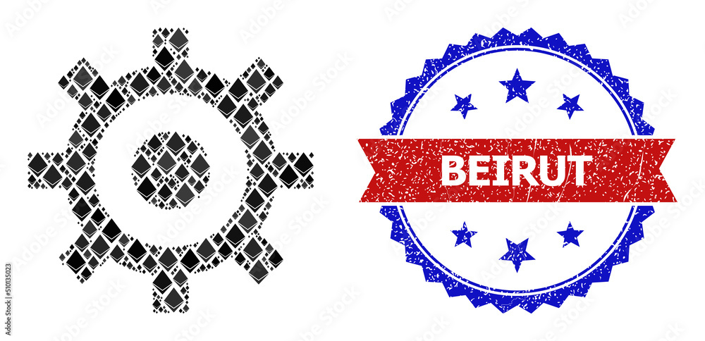 Aufkleber vector ethereum composition cog icon, and bicolor textured beirut seal stamp. red round seal contain