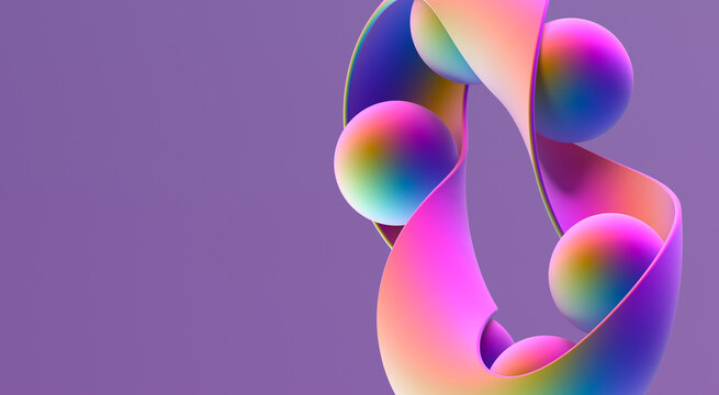 Abstract twisted shape and spheres.