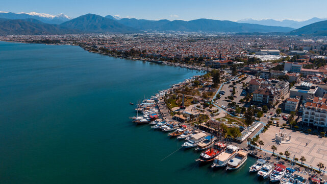 Fethiye, famous marina in Turkey, drone view