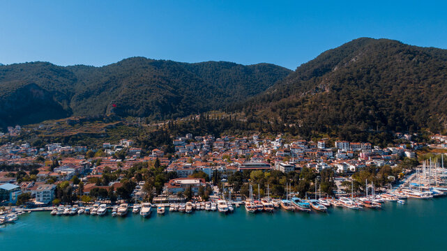 drone view of Fethiye (Turkey) beautiful resort town by the sea