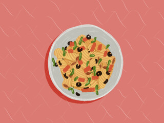 Plate with tasty pasta dish