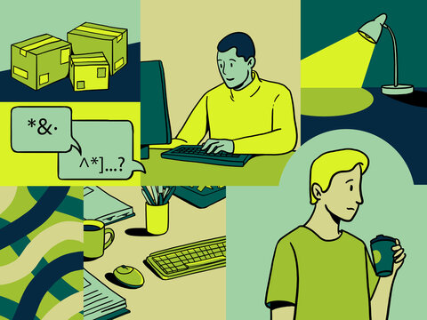 Collage of workday in office