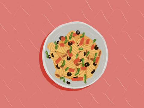 Plate with tasty pasta dish