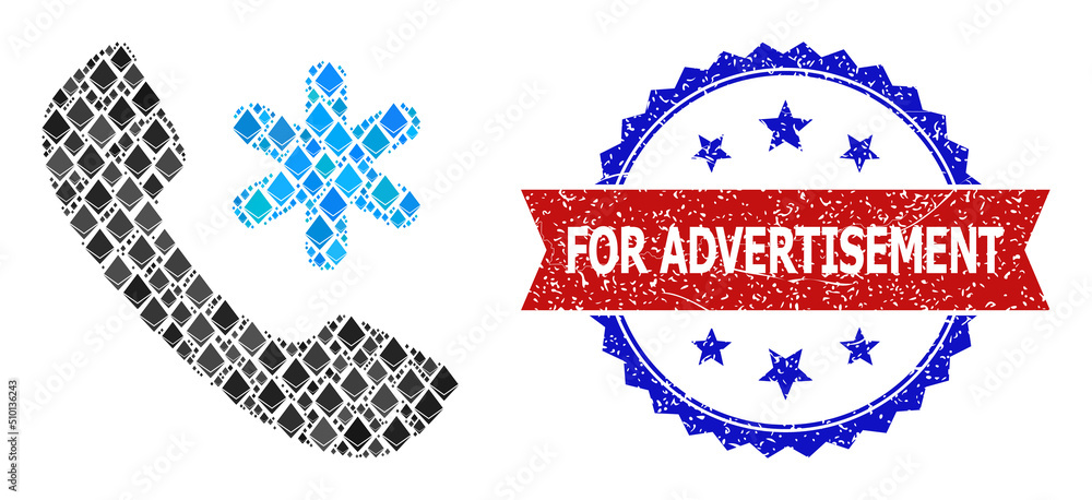 Poster vector ethereum composition cold call icon, and bicolor textured for advertisement seal stamp. red r