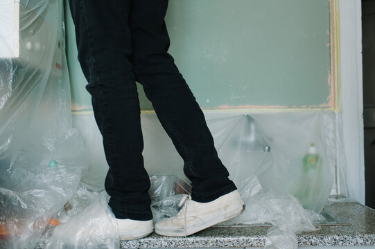 Young man making reparation