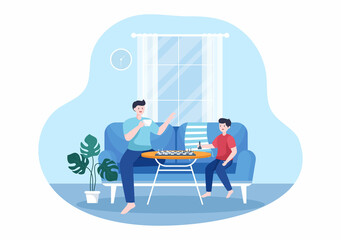 Chess Board Game Cartoon Background Illustration with Two People Sitting Across From Each Other and Playing for Hobby Activity in Flat Style