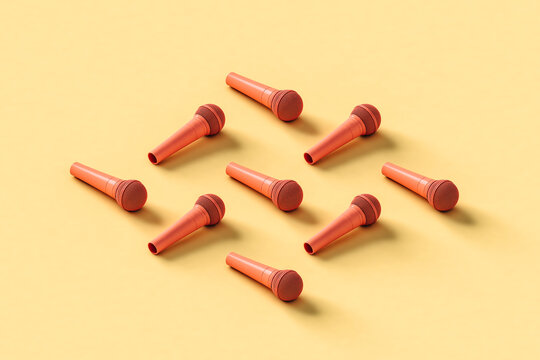 set of pink microphones. 3d render