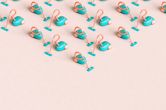 isometric view of pastel colored vacuum cleaner.