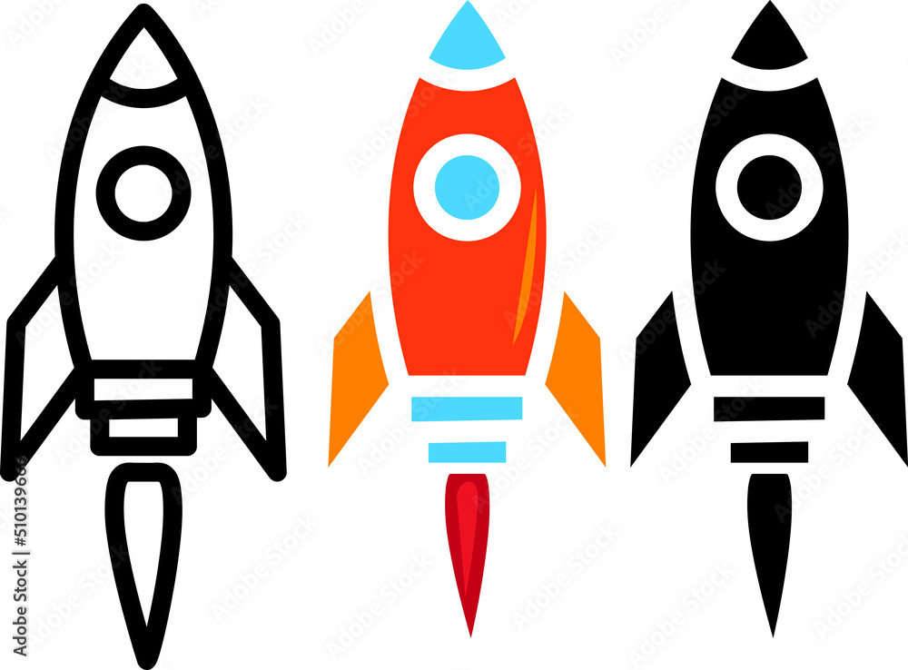 Poster rocket icon set vector. simple outline rocket sign.eps
